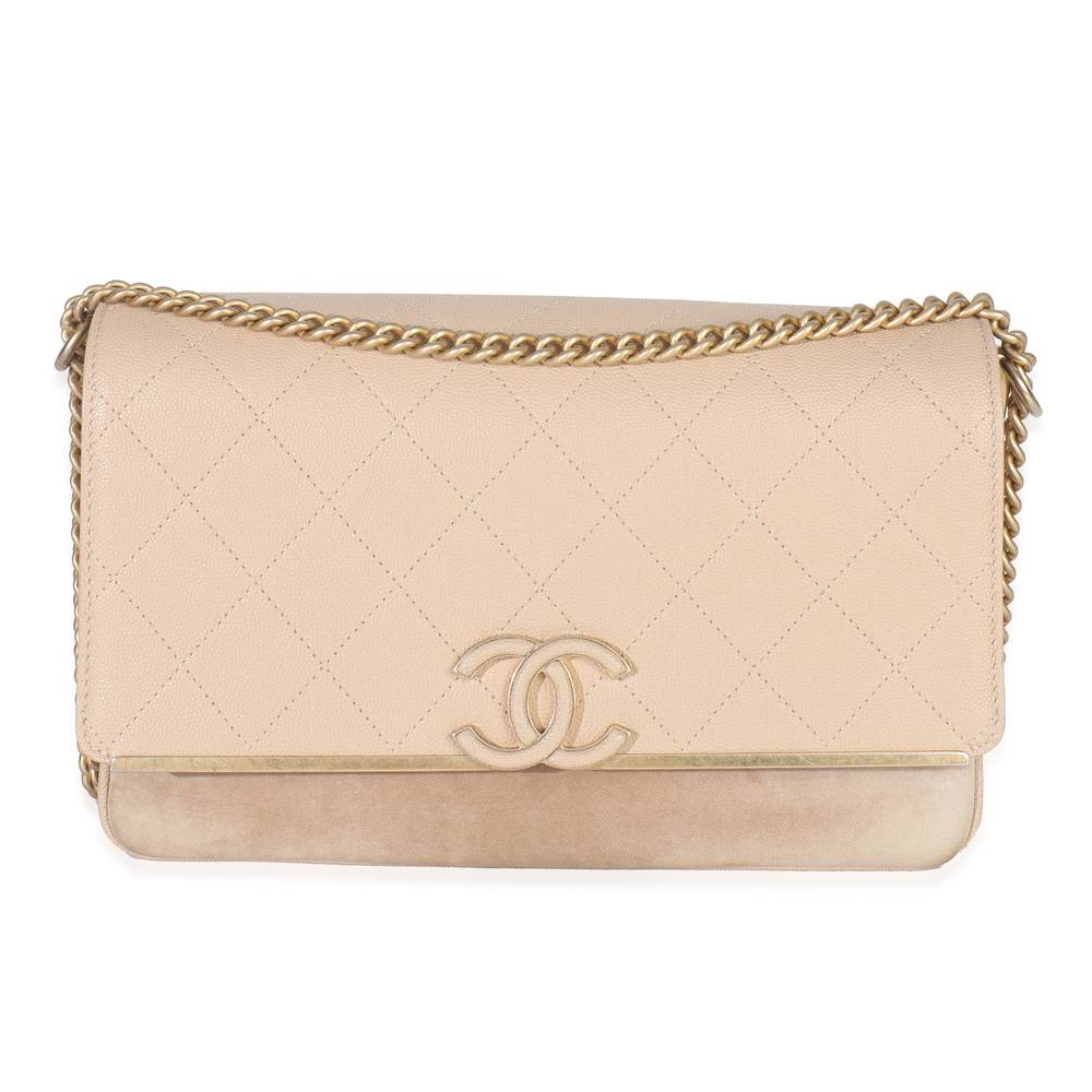 Chanel Beige Quilted Caviar Suede Lady Coco Chain Flap Bag
